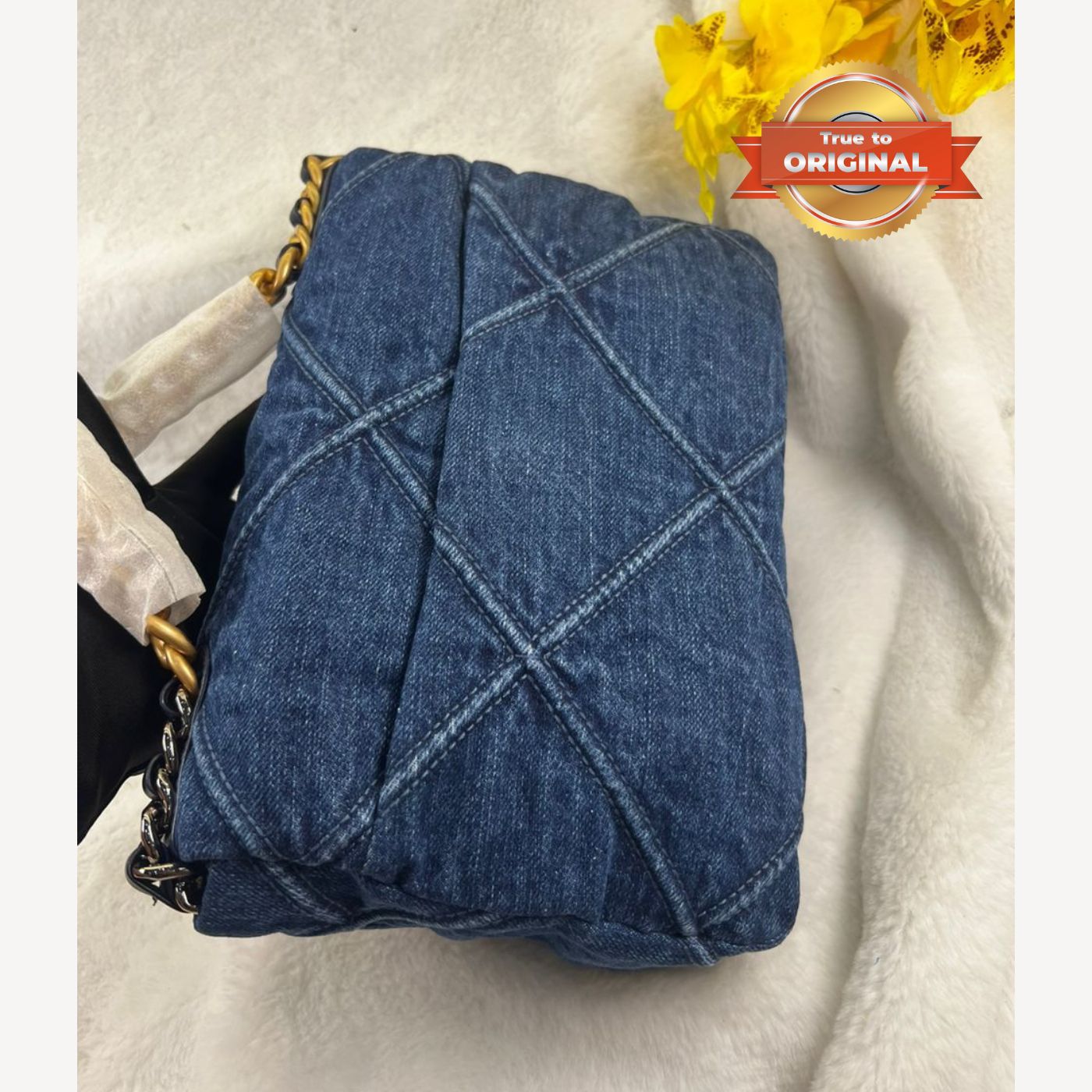 [True-to-ORIGINAL] Chanel 19 Handbag Denim Blue For Women 10.1in/26cm AS1160